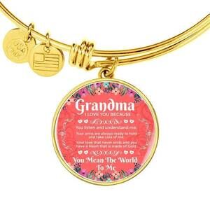 Grandma I Love You Personalized Engraved Gold Circle Bangle Bracelet Custom